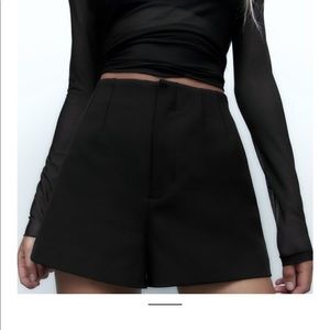 Zara high waist topstitch shorts M black no tags but never worn